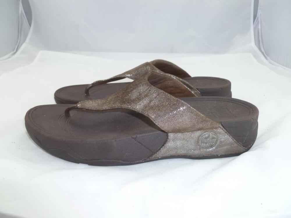 FITFLOP/FIT FLOPS 9 USED GLITTER/SPARKLY BROWN FABRIC COMFORT SANDALS/FLIP FLOPS